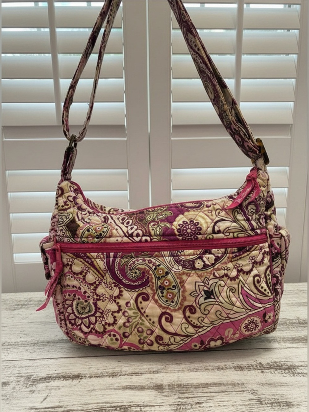 Quilted Very Berry Paisley Shoulder Bag in Pink and Cream- Retired
